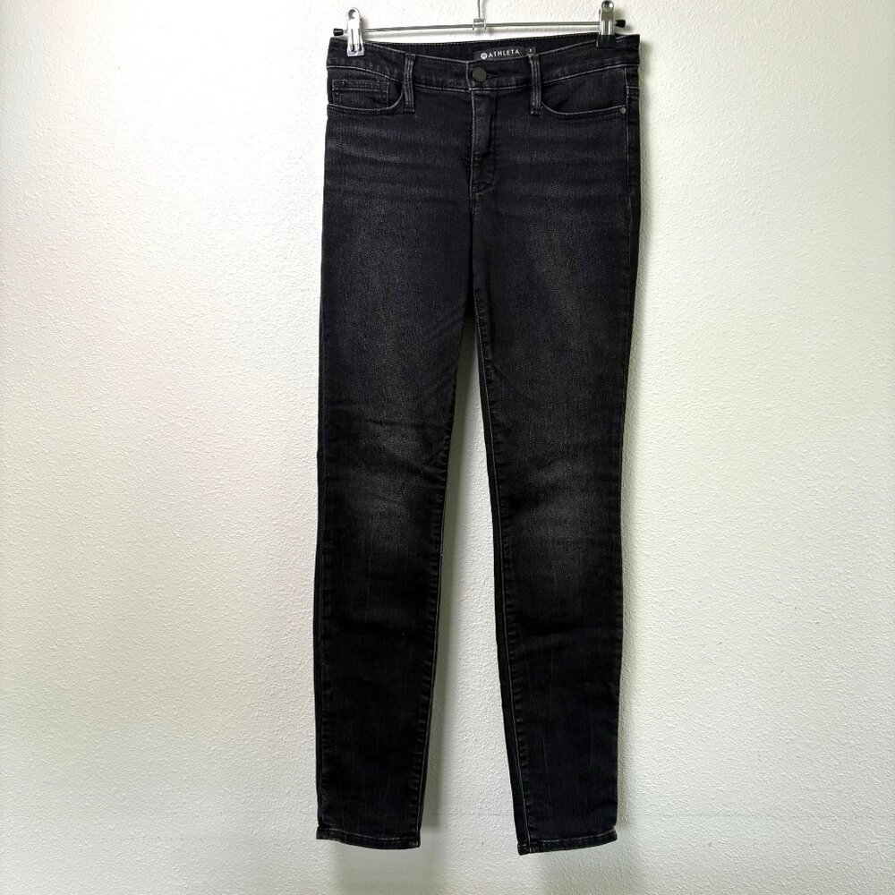 Athleta Sculptek Straight Skinny Jeans Womens Size 2 Black Denim Stretch